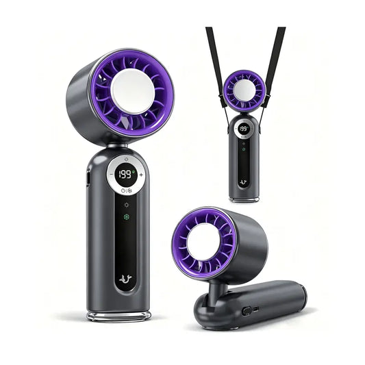 199 Speed Portable Ice Cooling Fan, Foldable Adjustable Handheld Fan, 4000Mah Rechargeable Battery up to 23H Runtime, Digital LCD Display, Built-In Flashlight, Personal Fan Support Handheld/Neck/Desktop for Travel Outdoor Office