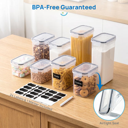 Airtight Food Storage Containers Set, 14Pcs Plastic Kitchen and Pantry Organization Canisters, Black