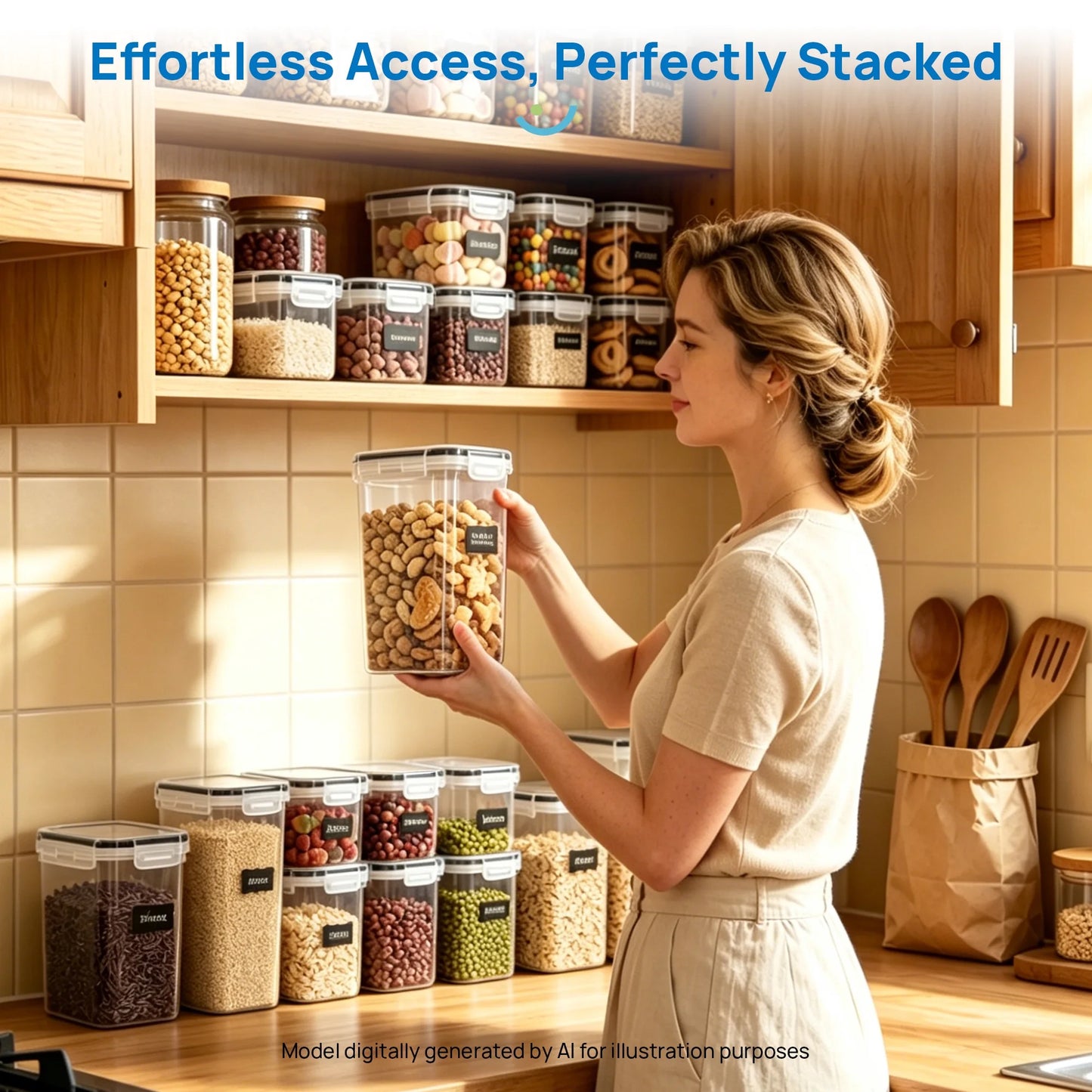 Airtight Food Storage Containers Set, 14Pcs Plastic Kitchen and Pantry Organization Canisters, Black