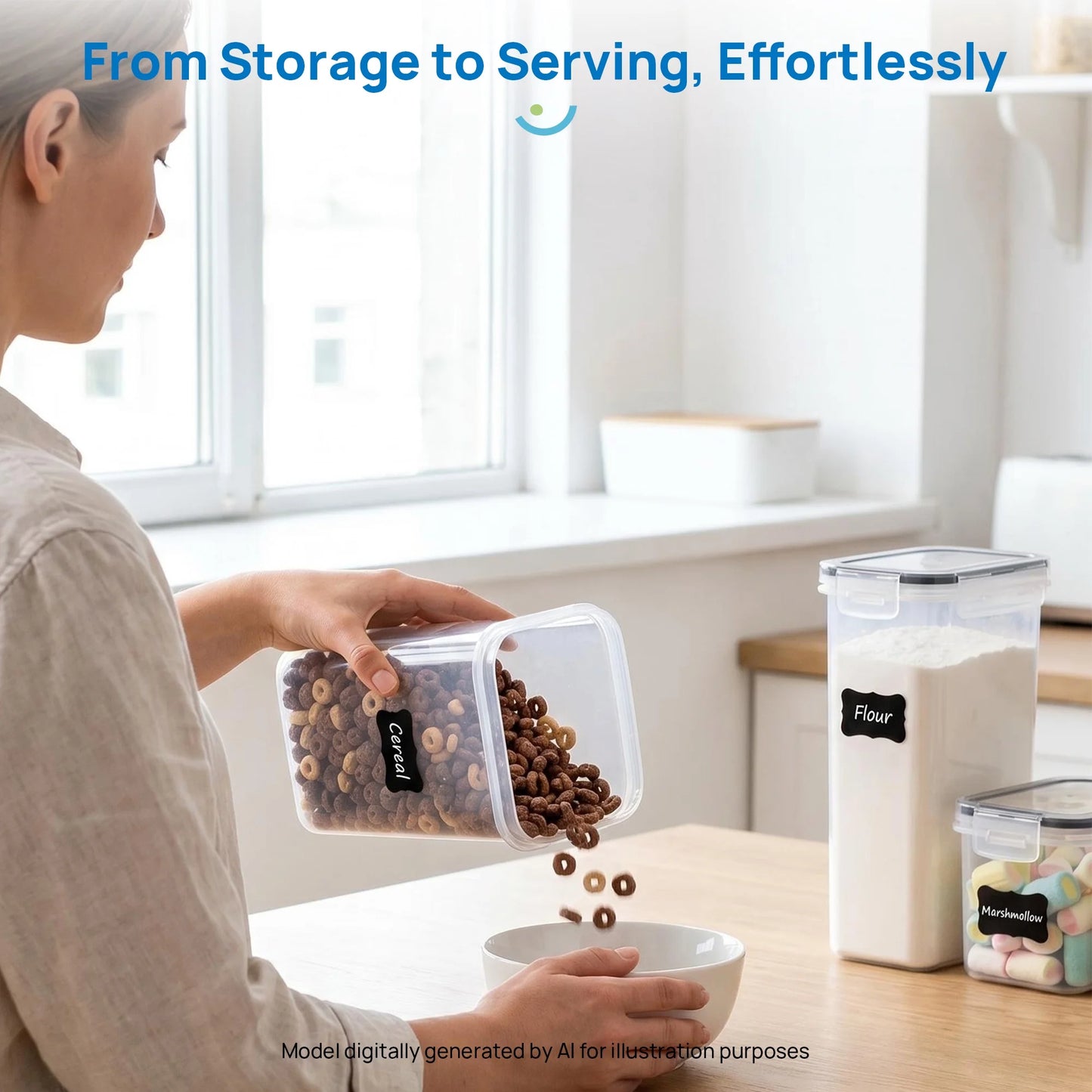 Airtight Food Storage Containers Set, 14Pcs Plastic Kitchen and Pantry Organization Canisters, Black