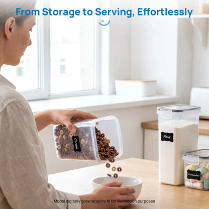 Airtight Food Storage Containers Set, 14Pcs Plastic Kitchen and Pantry Organization Canisters, Black