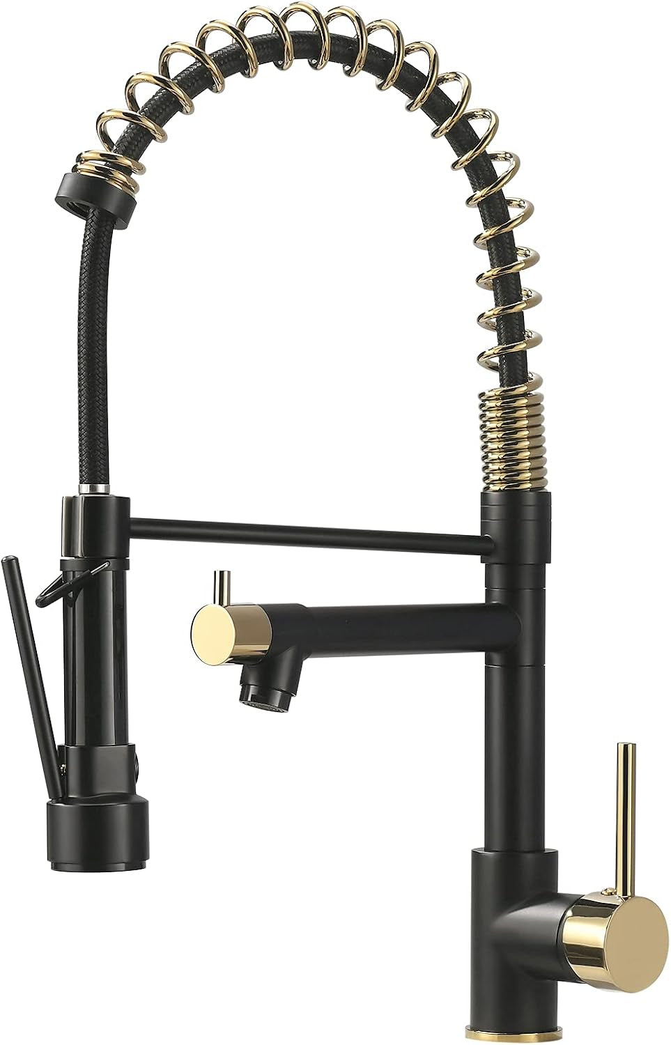 Black and Gold Kitchen Faucet,Pull down Sprayer,Matte Black | Single Handle,Single Hole Kitchen Sink Faucet,360° Swivel,Farmhouse RV Laundry