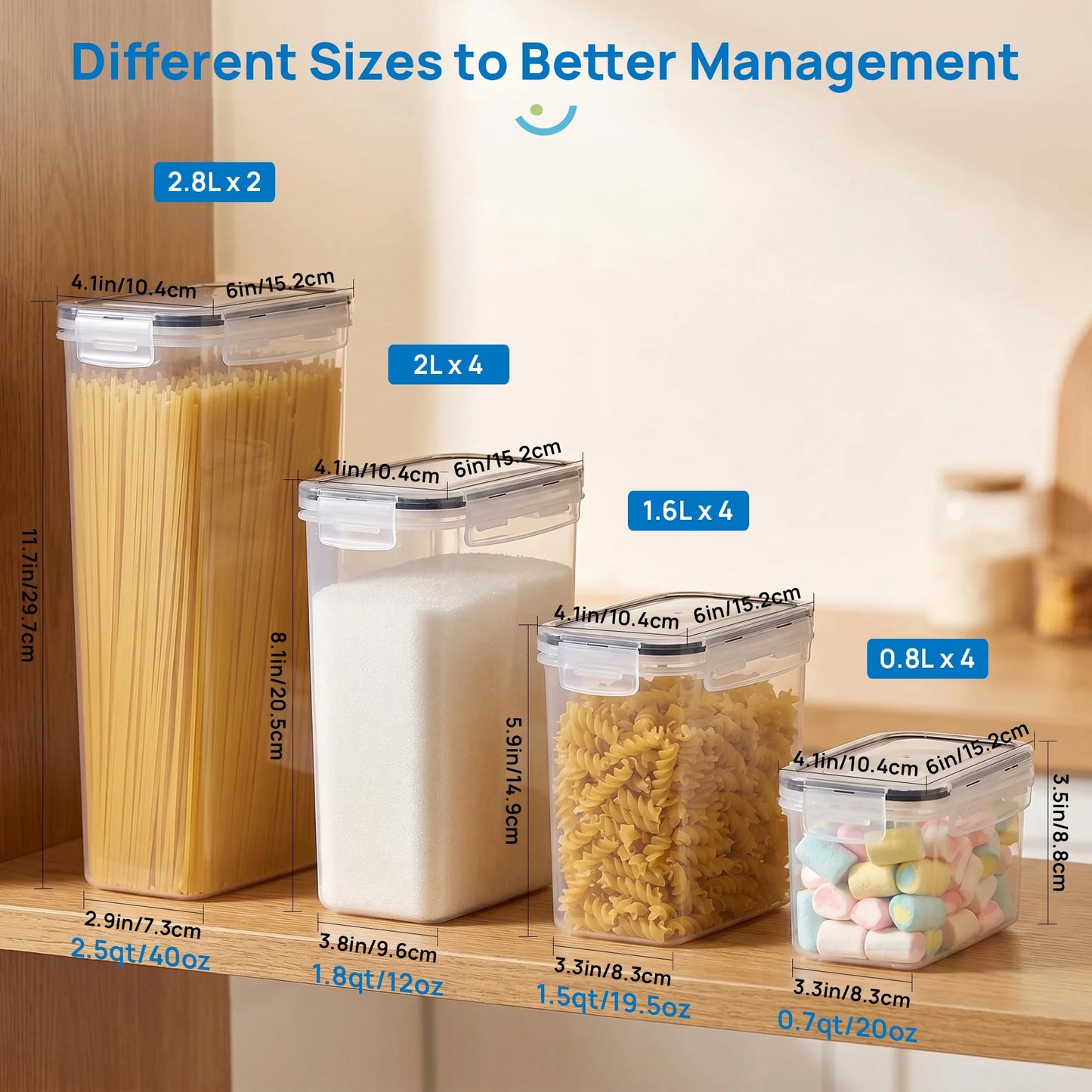 Airtight Food Storage Containers Set, 14Pcs Plastic Kitchen and Pantry Organization Canisters, Black