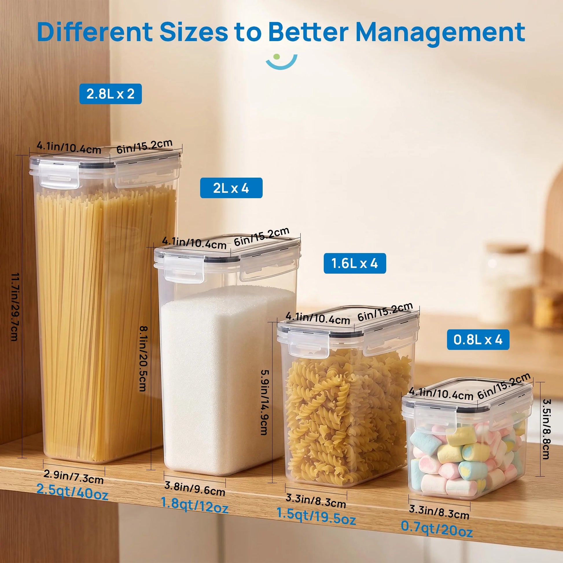 Airtight Food Storage Containers Set, 14Pcs Plastic Kitchen and Pantry Organization Canisters, Black