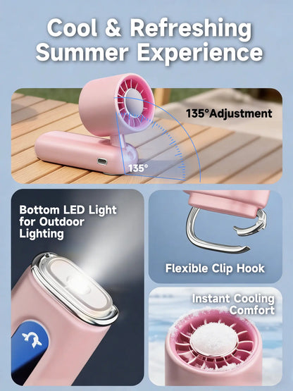 199 Speed Portable Ice Cooling Fan, Foldable Adjustable Handheld Fan, 4000Mah Rechargeable Battery up to 23H Runtime, Digital LCD Display, Built-In Flashlight, Personal Fan Support Handheld/Neck/Desktop for Travel Outdoor Office