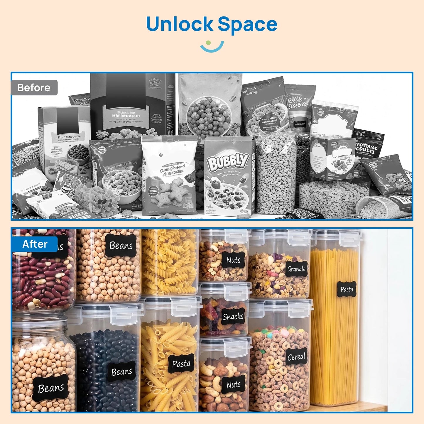 Airtight Food Storage Containers Set, 14Pcs Plastic Kitchen and Pantry Organization Canisters, Black