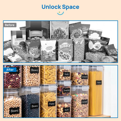 Airtight Food Storage Containers Set, 14Pcs Plastic Kitchen and Pantry Organization Canisters, Black