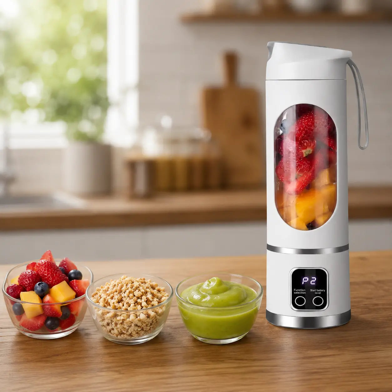 Portable Blender with Digital Display, 3 Juicing Modes & 12 Stainless Steel Blades, Double-Hugged Leakproof, Personal Smoothie Maker for Fruit, Ice, Baby Food, Perfect for Travel, Gym, Office, Memorial Day Gift