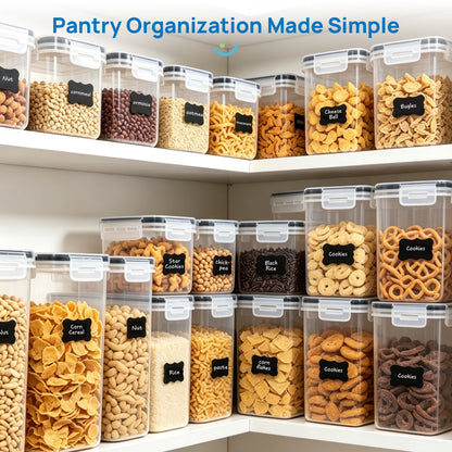 Airtight Food Storage Containers Set, 14Pcs Plastic Kitchen and Pantry Organization Canisters, Black