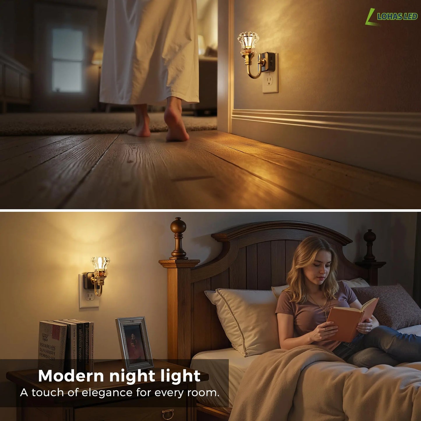 LOHAS LED Floral Night Lights Plug into Wall with Dusk to Dawn Sensor & Adjustable Brightness, 3000K Soft White, for Hallway Bedroom Stairway