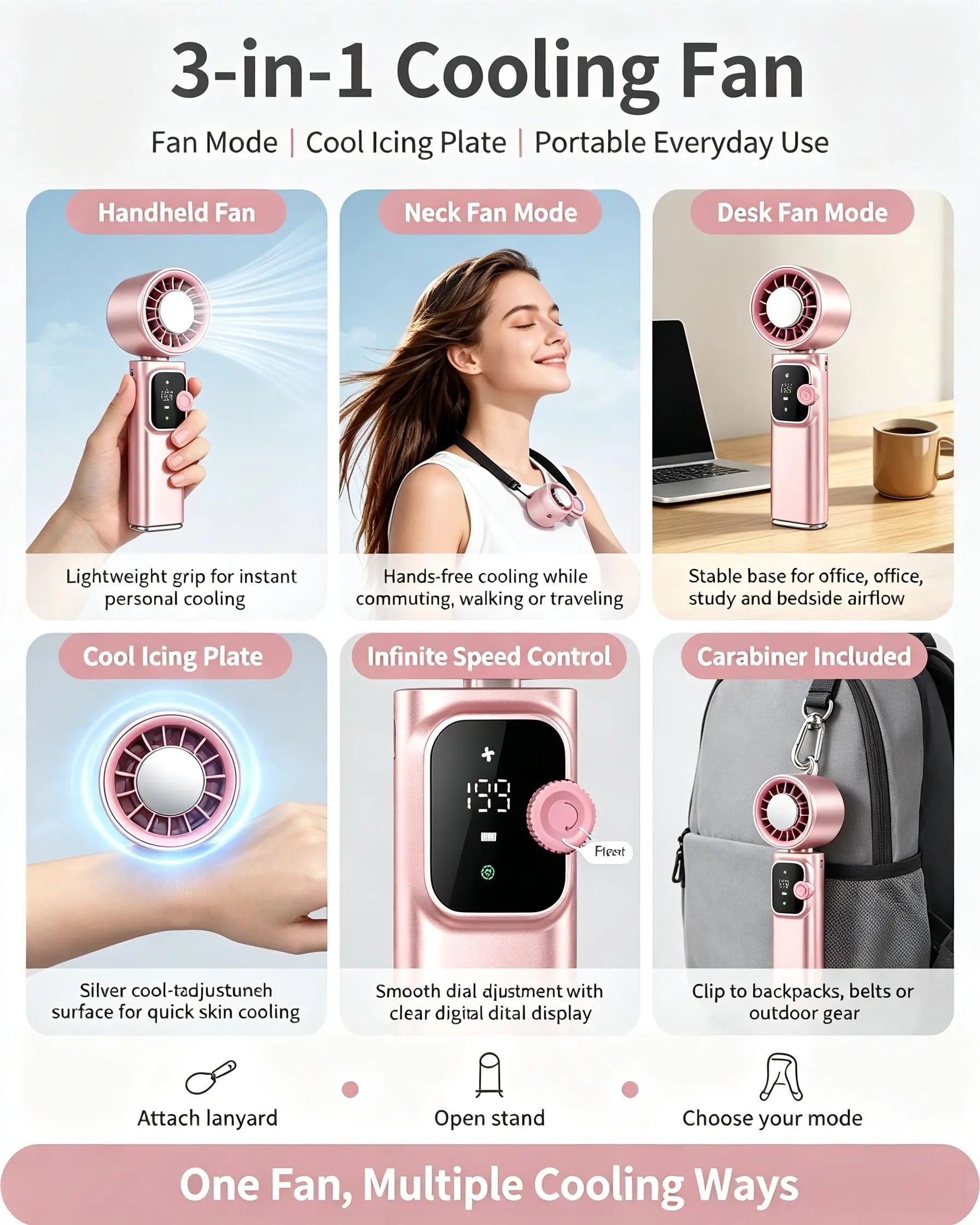 199 Speed Portable Ice Cooling Fan, Foldable Adjustable Handheld Fan, 4000Mah Rechargeable Battery up to 23H Runtime, Digital LCD Display, Built-In Flashlight, Personal Fan Support Handheld/Neck/Desktop for Travel Outdoor Office