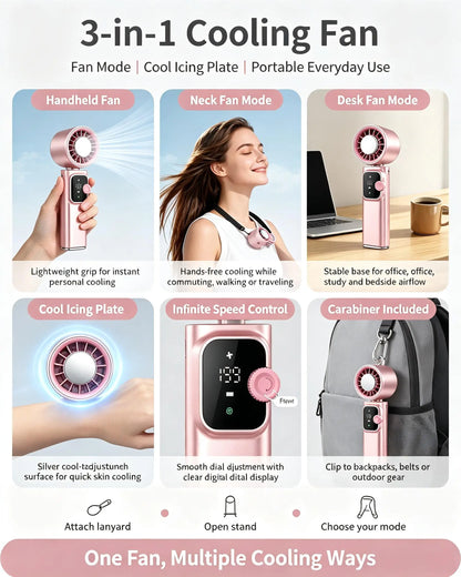 199 Speed Portable Ice Cooling Fan, Foldable Adjustable Handheld Fan, 4000Mah Rechargeable Battery up to 23H Runtime, Digital LCD Display, Built-In Flashlight, Personal Fan Support Handheld/Neck/Desktop for Travel Outdoor Office