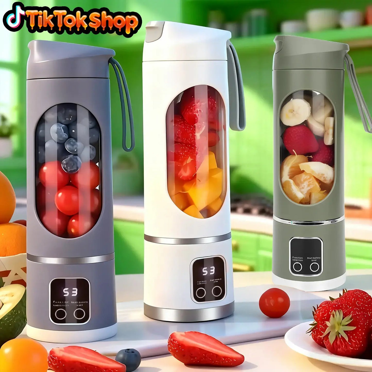 Portable Blender with Digital Display, 3 Juicing Modes & 12 Stainless Steel Blades, Double-Hugged Leakproof, Personal Smoothie Maker for Fruit, Ice, Baby Food, Perfect for Travel, Gym, Office, Memorial Day Gift