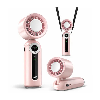 199 Speed Portable Ice Cooling Fan, Foldable Adjustable Handheld Fan, 4000Mah Rechargeable Battery up to 23H Runtime, Digital LCD Display, Built-In Flashlight, Personal Fan Support Handheld/Neck/Desktop for Travel Outdoor Office