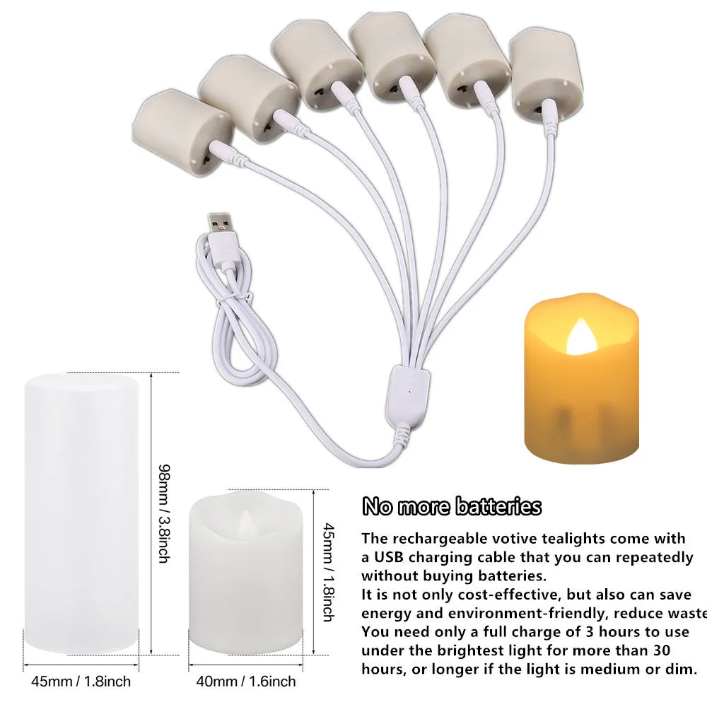 Rechargeable LED Candles by USB Timer Remote Flickering Flames Wedding Candles Birthday Home Decor Tealights Charger Candle Lamp