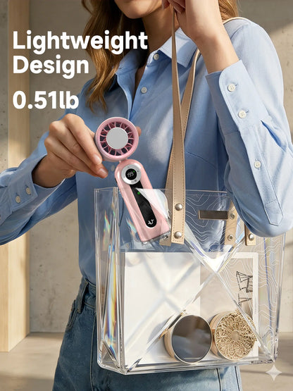 199 Speed Portable Ice Cooling Fan, Foldable Adjustable Handheld Fan, 4000Mah Rechargeable Battery up to 23H Runtime, Digital LCD Display, Built-In Flashlight, Personal Fan Support Handheld/Neck/Desktop for Travel Outdoor Office