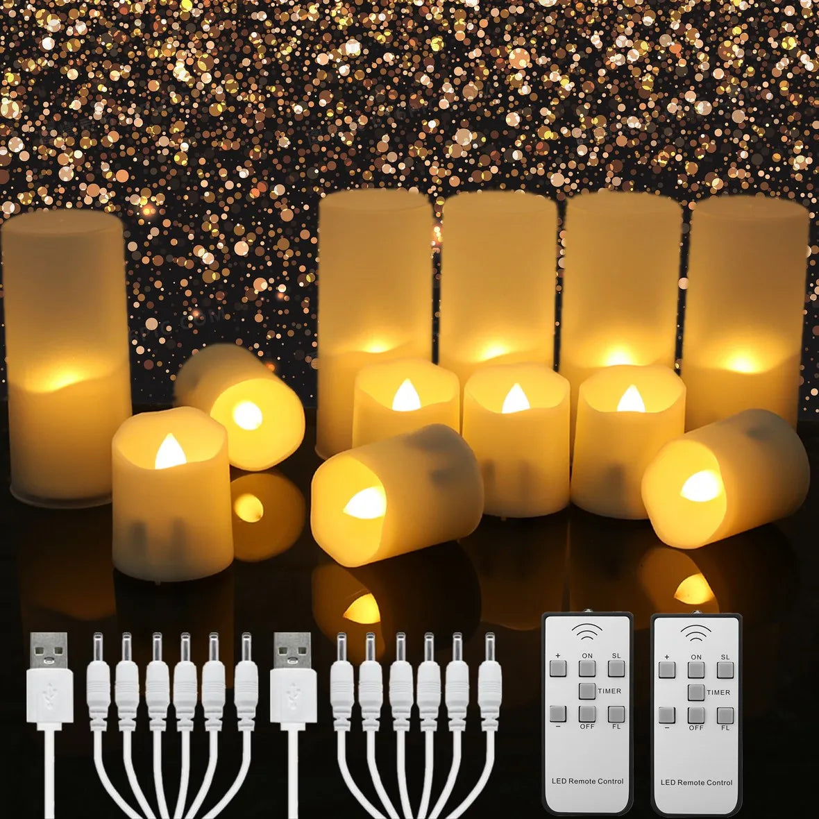 Rechargeable LED Candles by USB Timer Remote Flickering Flames Wedding Candles Birthday Home Decor Tealights Charger Candle Lamp