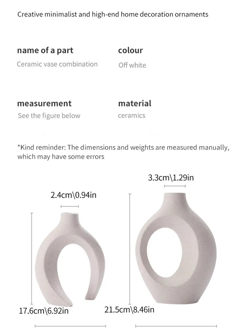 Nordic Modern Hollow Vase Set of 2 Minimalist Ceramic Flower Pot Interlocking Design Wabi Sabi Home Decor Ornament Gift for Her Living Room Entryway