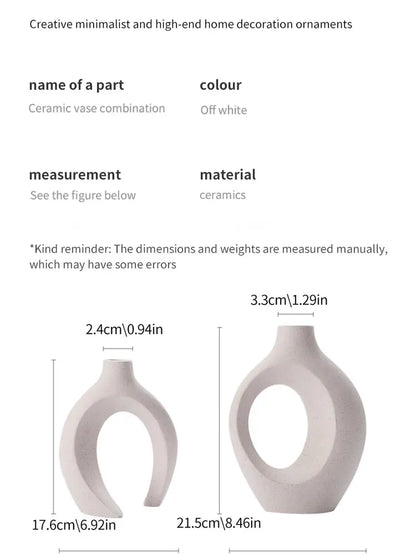 Nordic Modern Hollow Vase Set of 2 Minimalist Ceramic Flower Pot Interlocking Design Wabi Sabi Home Decor Ornament Gift for Her Living Room Entryway