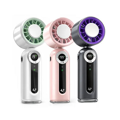 199 Speed Portable Ice Cooling Fan, Foldable Adjustable Handheld Fan, 4000Mah Rechargeable Battery up to 23H Runtime, Digital LCD Display, Built-In Flashlight, Personal Fan Support Handheld/Neck/Desktop for Travel Outdoor Office